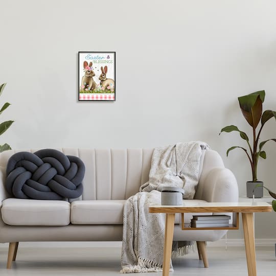 Stupell Industries Easter Blessings Gingham Spring Bunnies Framed Giclee Art